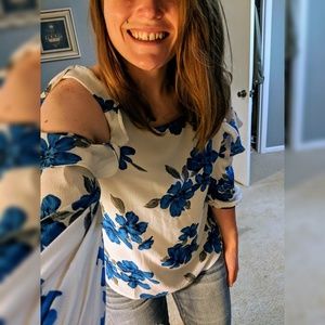 Elegant Cold Shoulder 3/4 Sleeve Blouse Large